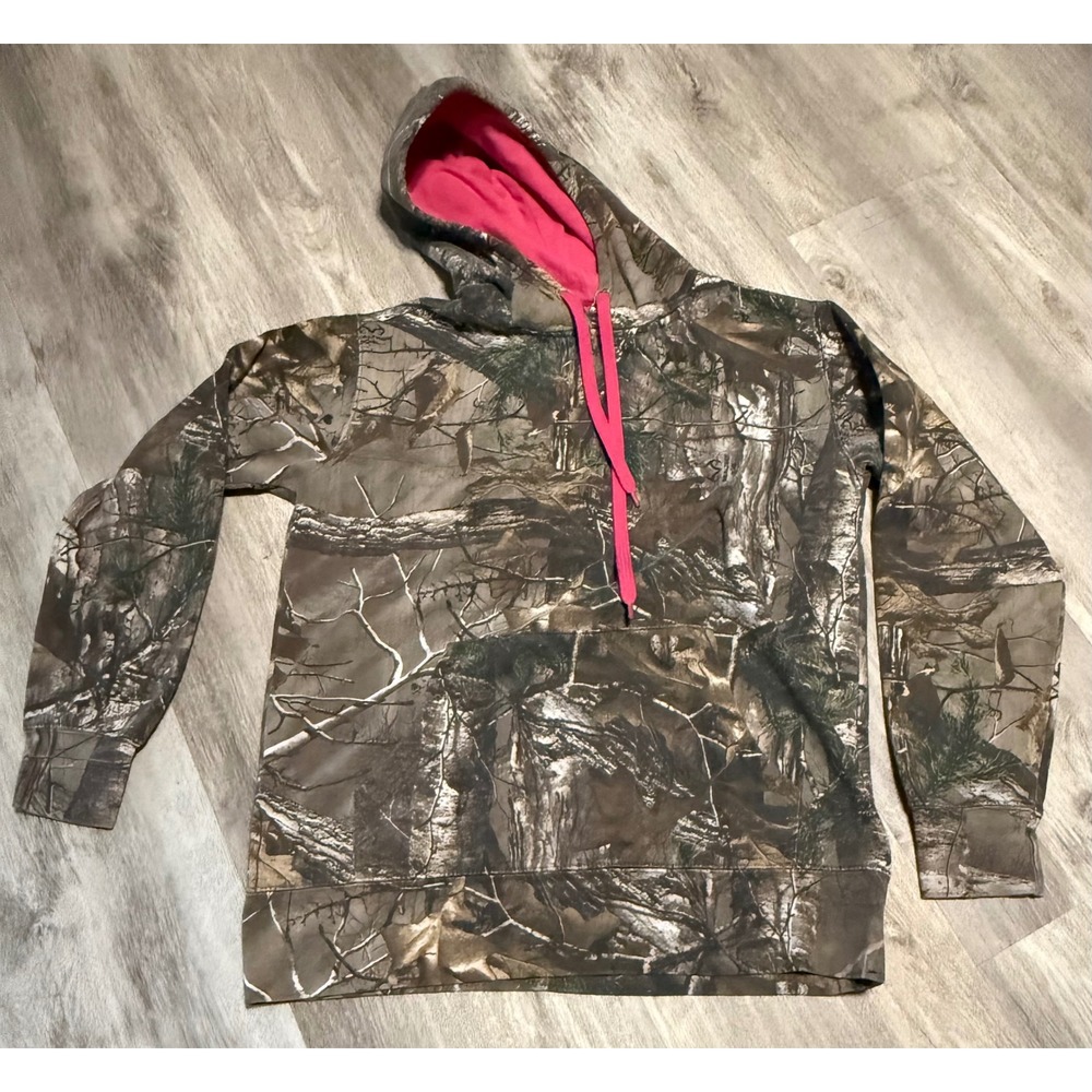 RealTree Camo Hoodie Pink Lined Pocket Sweatshirt Kids Size M 8 10